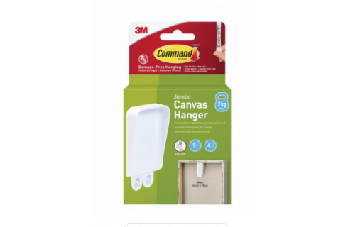 3M Command™ Jumbo Canvas Hanger 2kg, 1 Hook + 4 Strips/Pack - White 3M Command™ Jumbo Canvas Hanger 2kg, 1 Hook + 4 Strips/Pack - White
